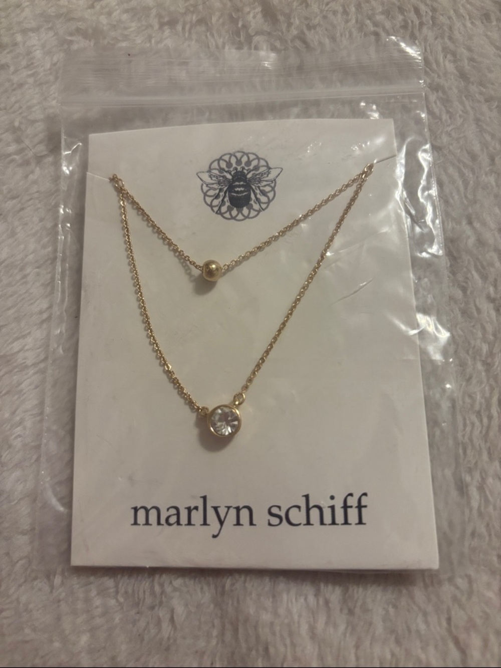 Marlyn Schiff Gold-Tone Layered Necklace with Clear Crystal Pendant
